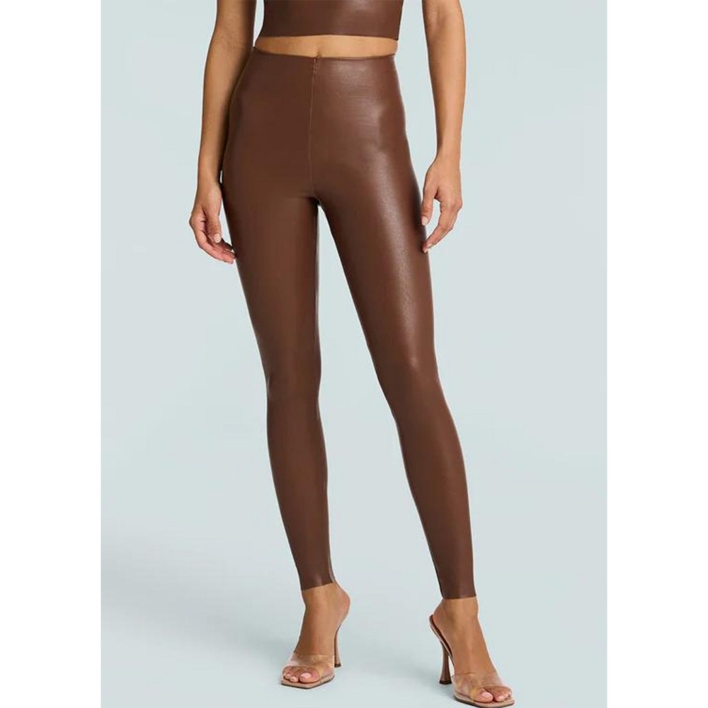 Commando Faux Leather Leggings Cocoa Brown High Rise Stretch Size S‎ SLG01